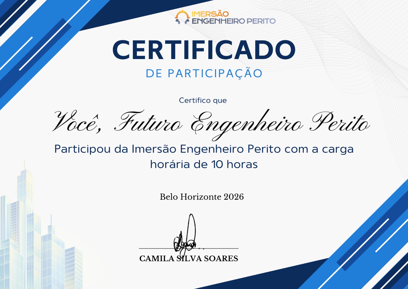 Certificado digital da Imersão Engenheiro Perito